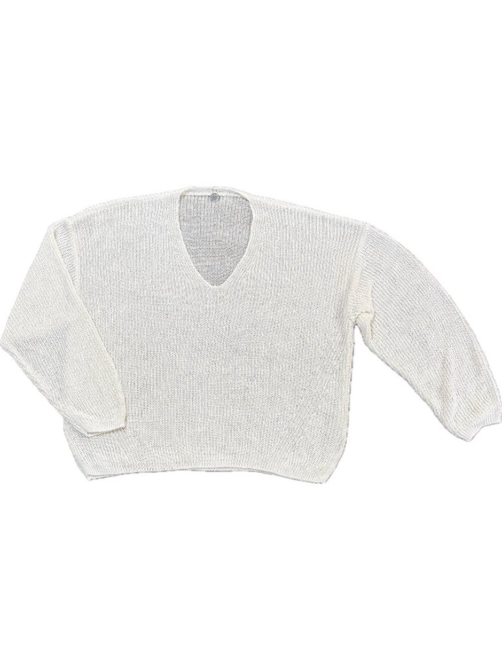 Margaret O’Leary L Pullover V Neck Sweater White Open Knit Boxy Drop Shoulders